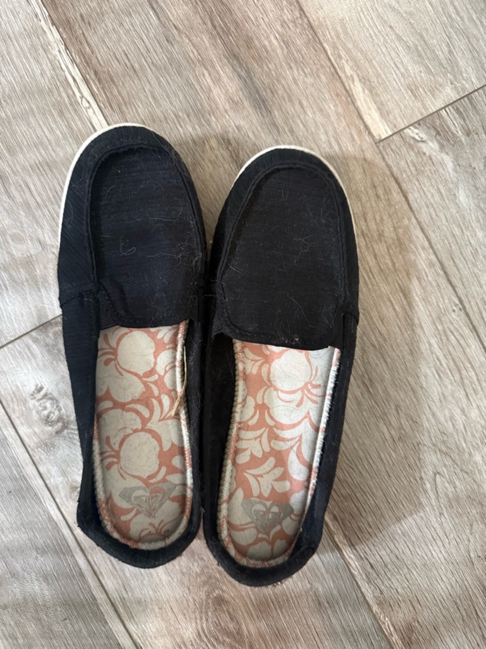 Roxy Black Slip-On Loafers with Floral Insole